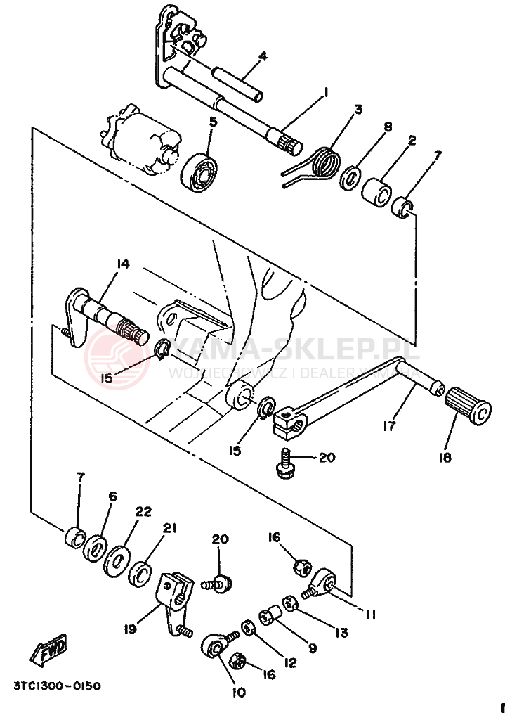 Schemat "Dźwignia zmiany biegów, wałek" do Yamaha TZ250A