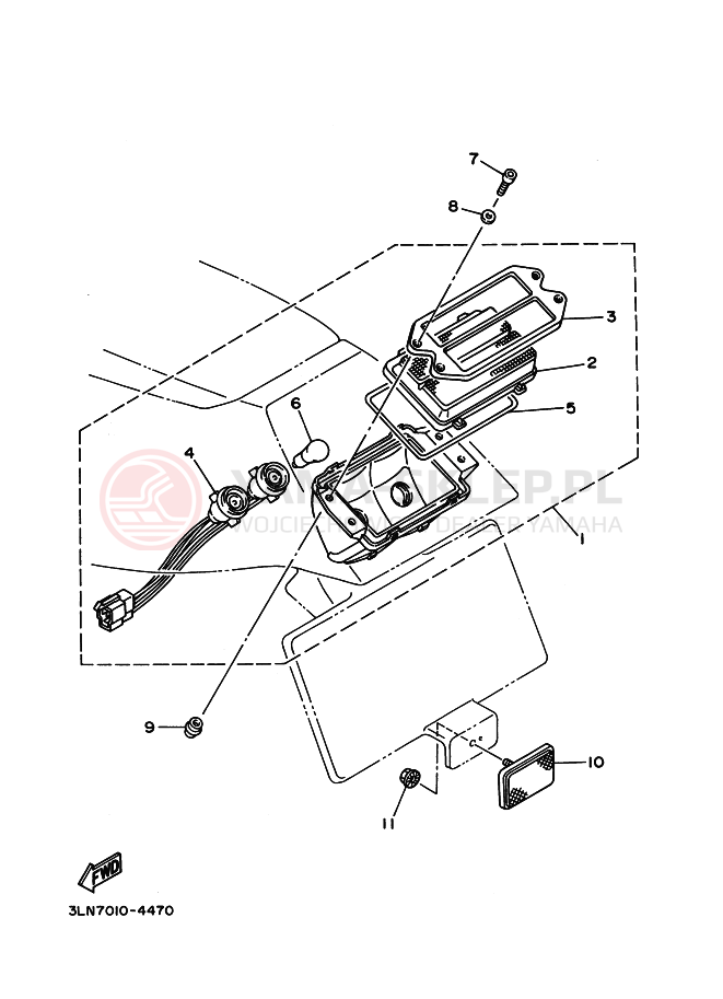 Schemat "Oświetlenie tył" do Yamaha FZR250R