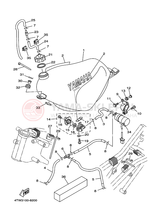 Schemat "zbiornik paliwa" do Yamaha TZ250