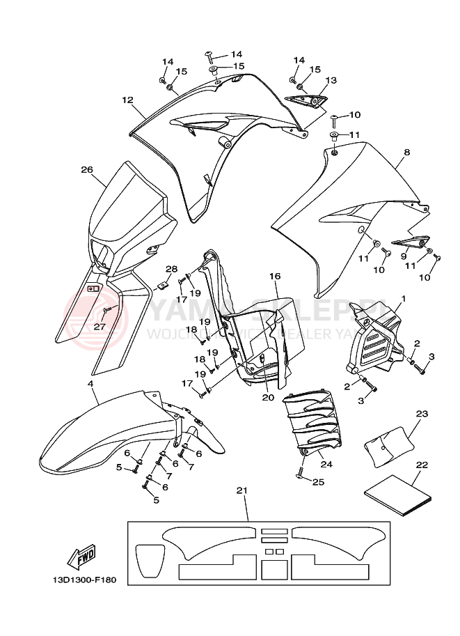 Schemat "elementy nadwozia" do Yamaha XT125X