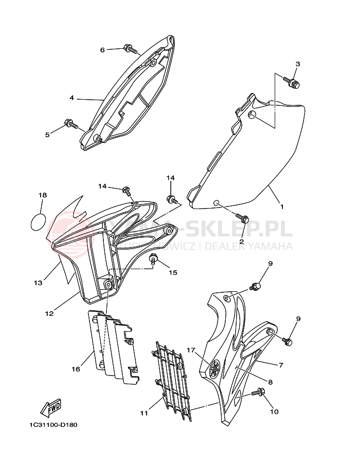 Schemat "Pokrywa boczna" do Yamaha YZ125