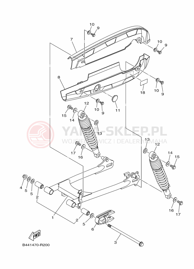 Schemat "wahacz, zawieszenie tył" do Yamaha YC110D-4