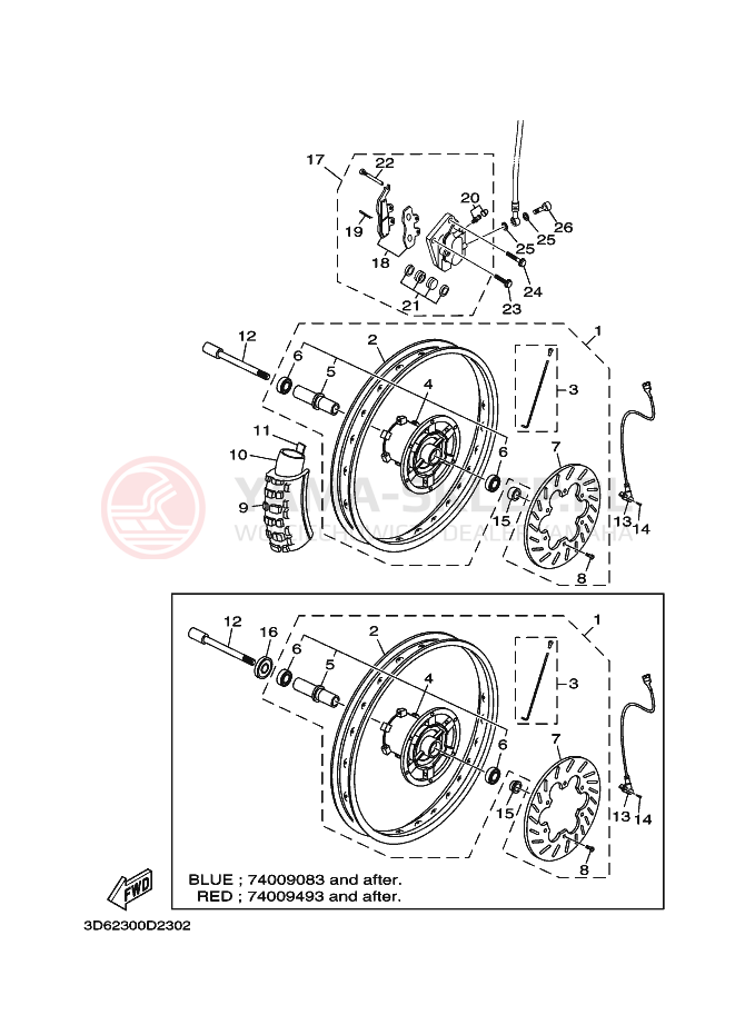 Schemat "Koło przód" do Yamaha XT125X
