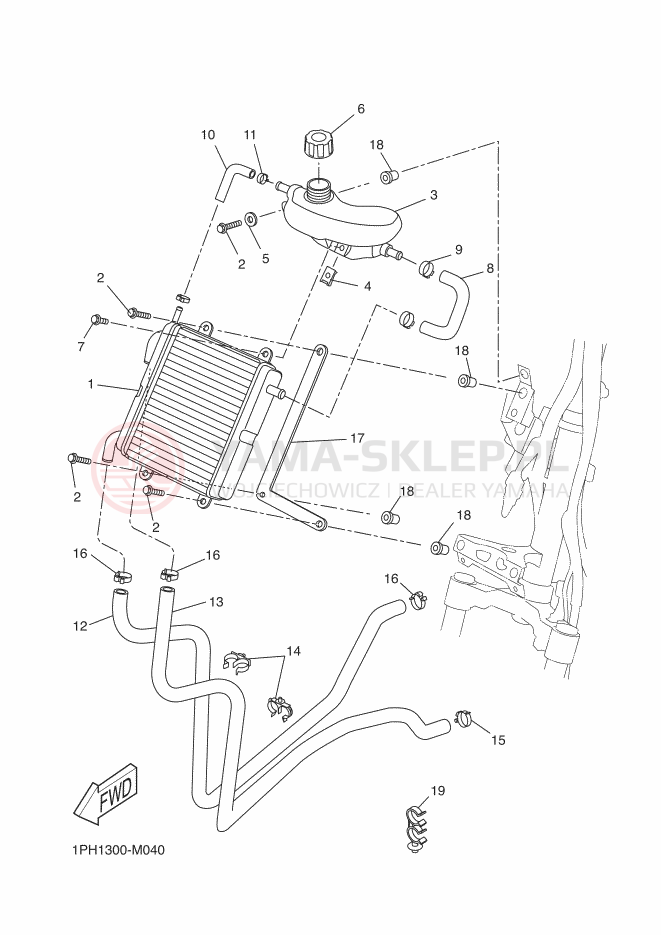 Schemat "Układ chlodzenia" do Yamaha AEROX NAKED