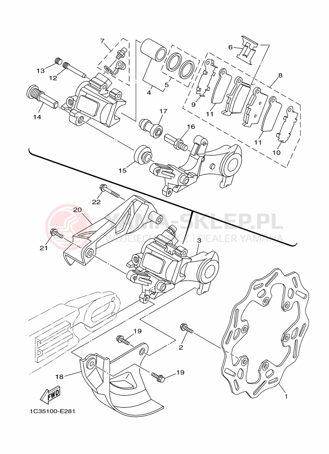 Schemat "Zacisk hamulcowy tylny" do Yamaha WR450F