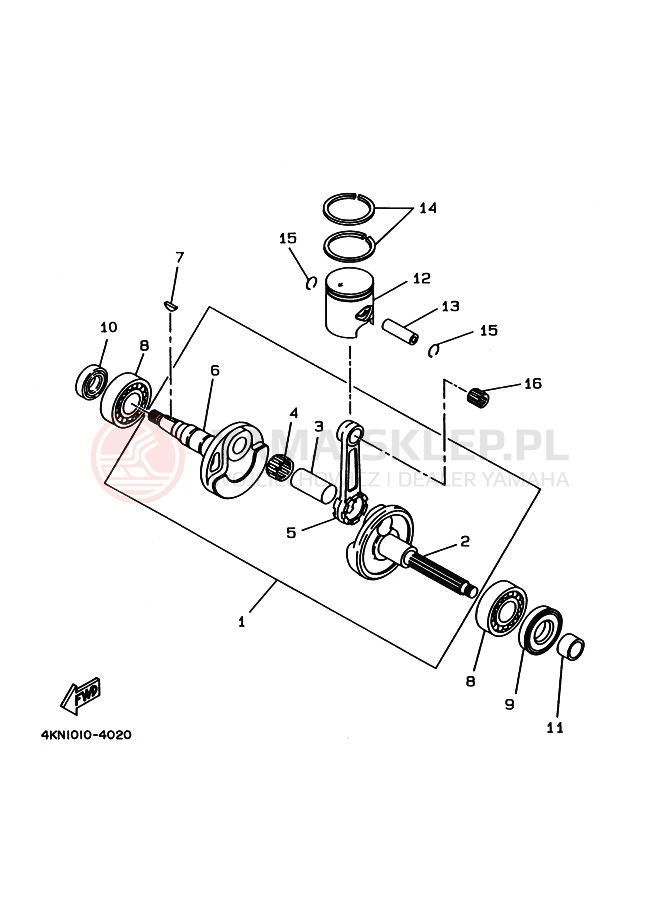 Schemat "Wał korbowy, tłok" do Yamaha BA50N GEAR