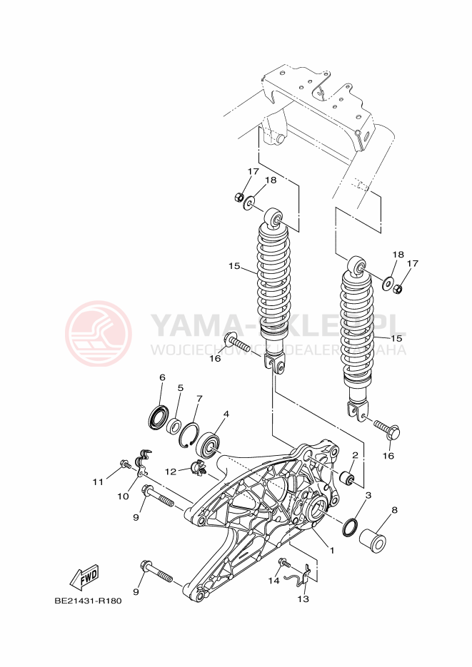 Schemat "wahacz, zawieszenie tył" do Yamaha TRICITY 125