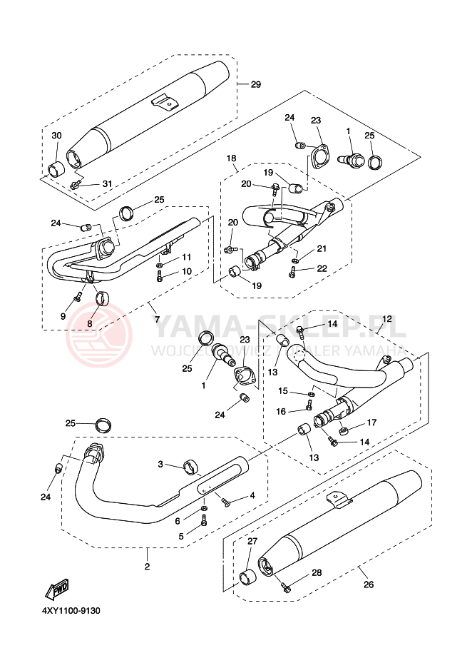 Schemat "Wydech końcowy" do Yamaha XVZ13TF ROYALSTAR VENTURE