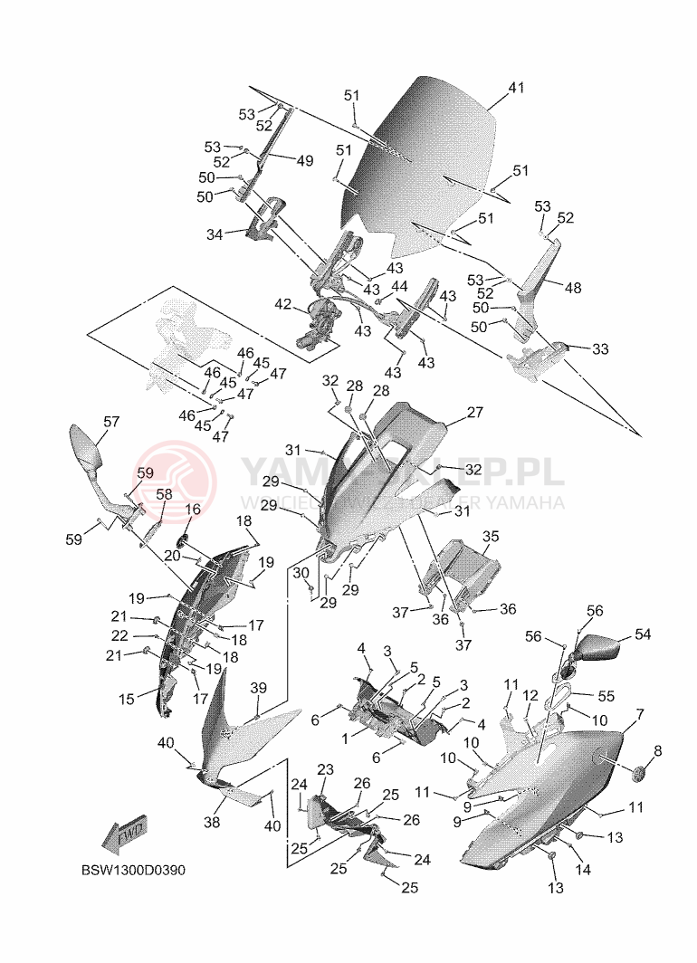 Schemat "PRZEDNIA SZYBA" do Yamaha TMAX TECH MAX
