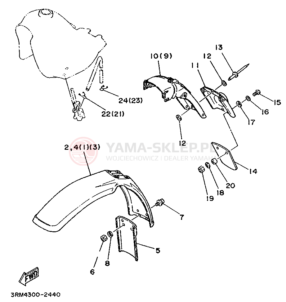Schemat "Zawieszenie przód" do Yamaha DT125R