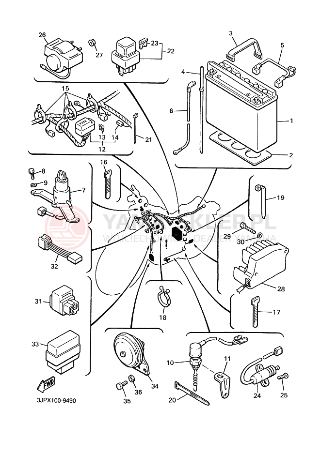 Schemat "układ elektryczny" do Yamaha VMX12 VMX12M VMAX