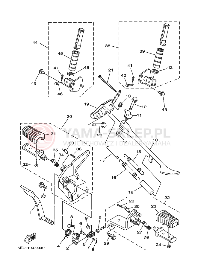 Schemat "Stopka postojowa i podnóżki" do Yamaha XVS1100 DRAGSTAR 1100