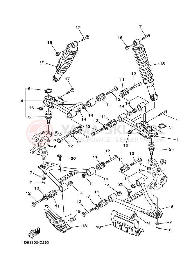 Schemat "PRZEDNIE ZAWIESZENIE KOŁA" do Yamaha GRIZZLY 350
