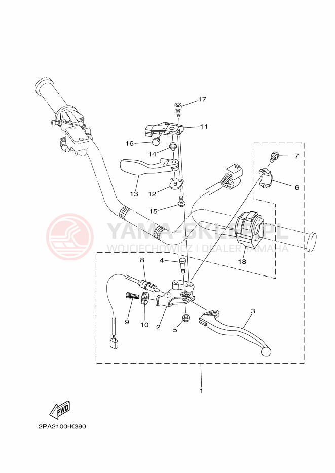 Schemat "Kierownica i osprzęt" do Yamaha RAPTOR 125