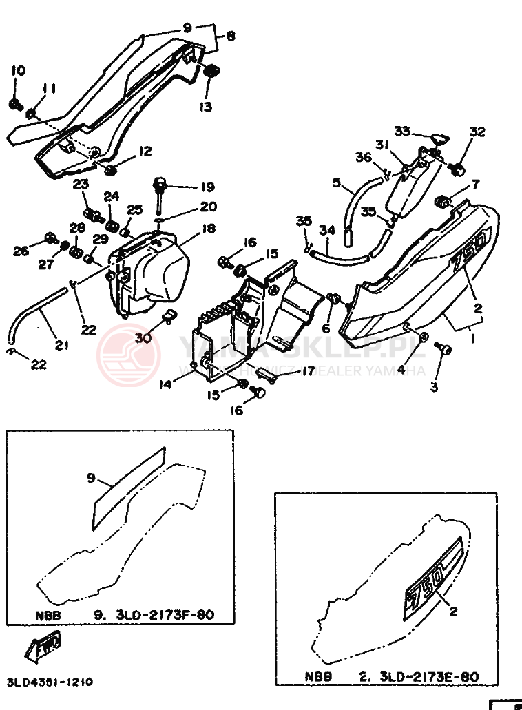 Schemat "Owiewki, pola numer., zb. oleju" do Yamaha XTZ750 SUPERTENERE