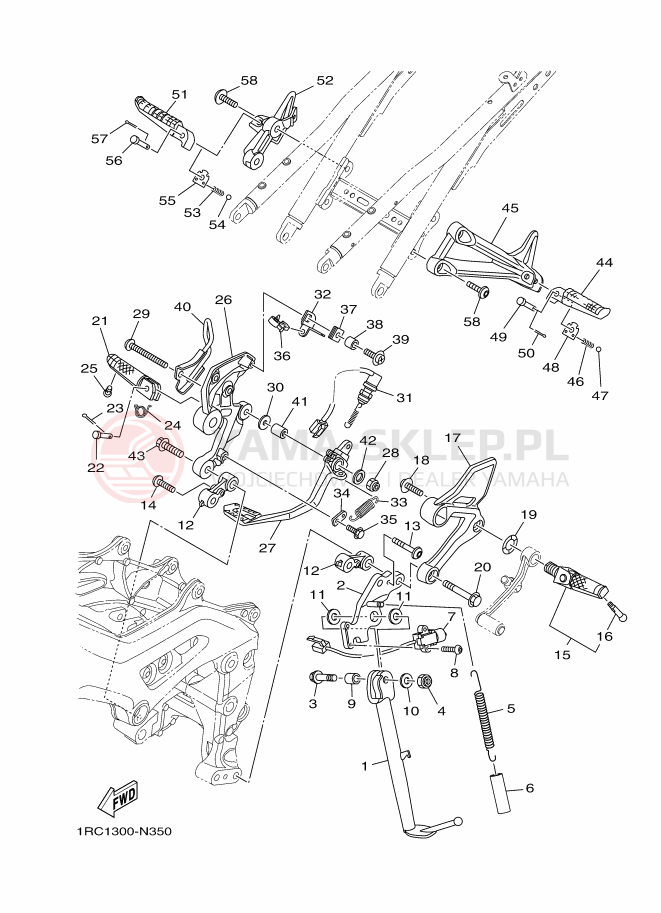 Schemat "Stopka postojowa i podnóżki" do Yamaha MT-09