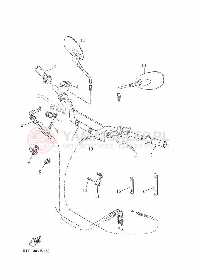 Schemat "Kierownica i osprzęt" do Yamaha XSR700