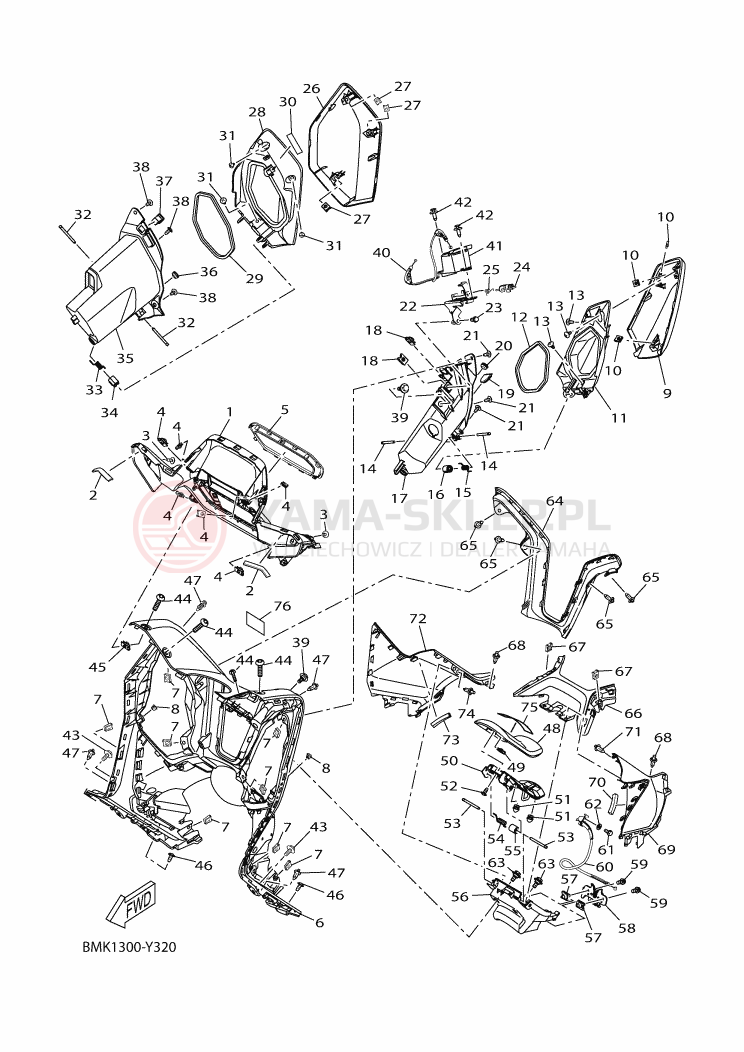 Schemat "Nadwozie przód" do Yamaha XMAX 125