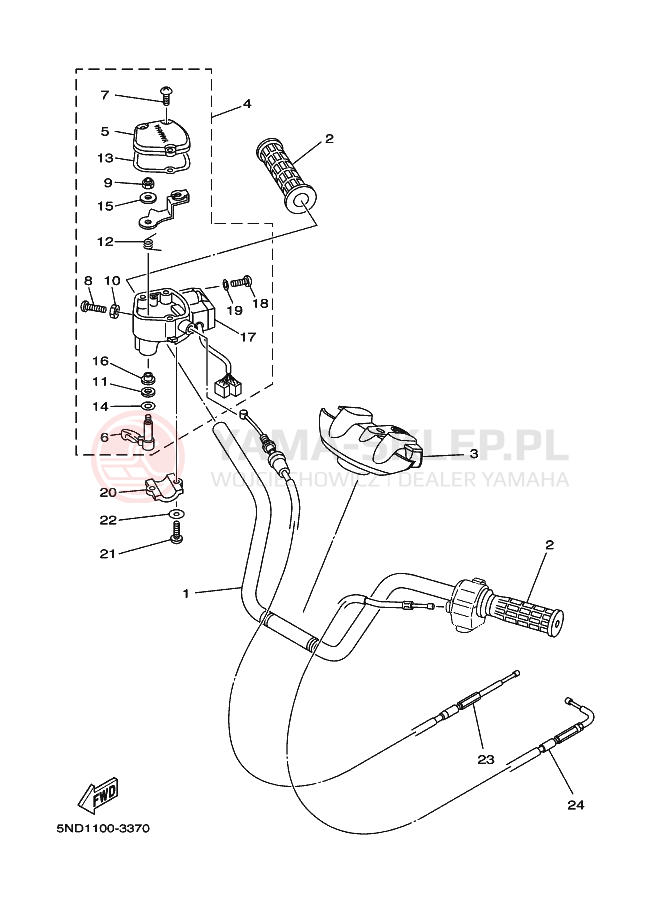 Schemat "Kierownica i osprzęt" do Yamaha KODIAK 4WD