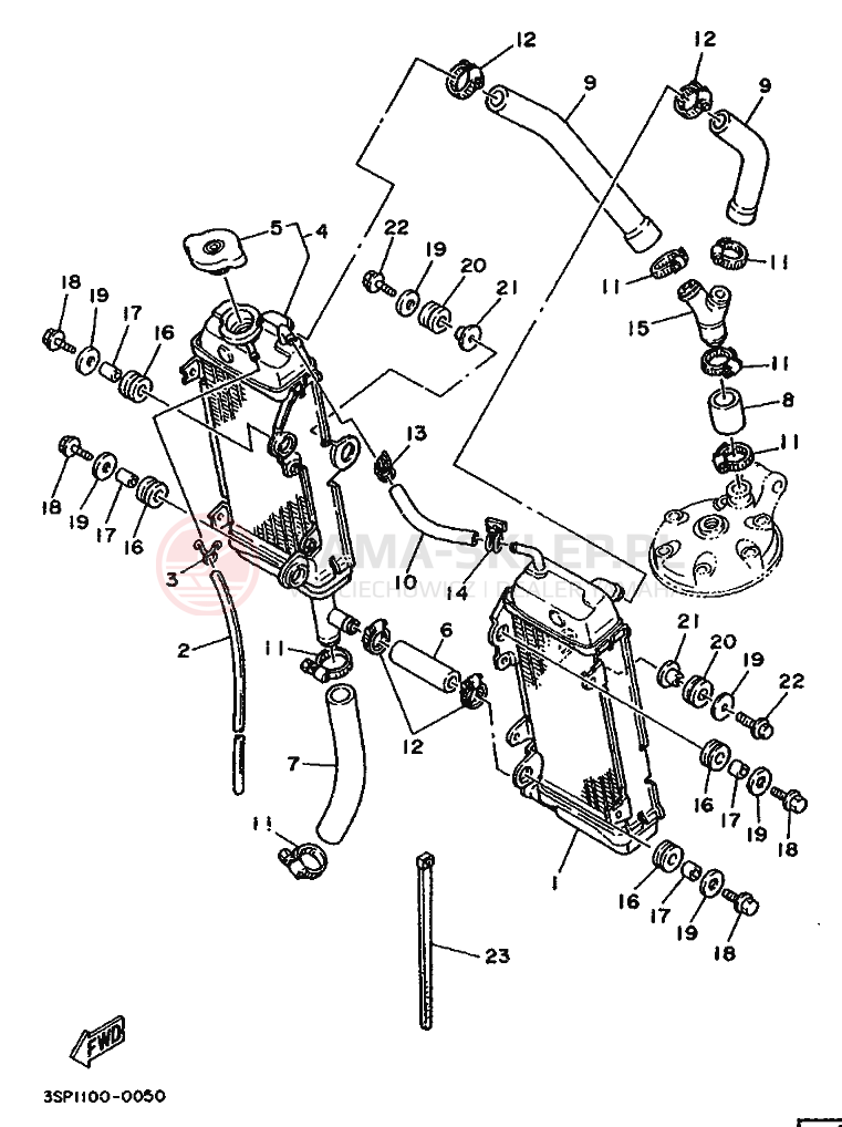 Schemat "Węże chłodnicy" do Yamaha YZ250