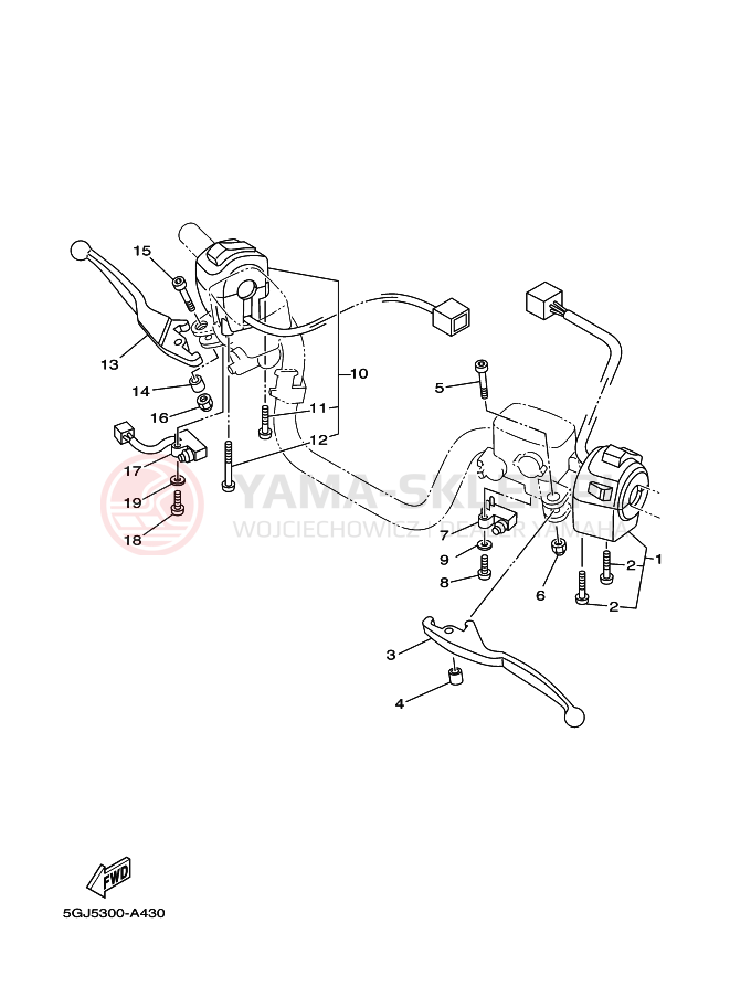Schemat "Kierownica i osprzęt" do Yamaha TMAX