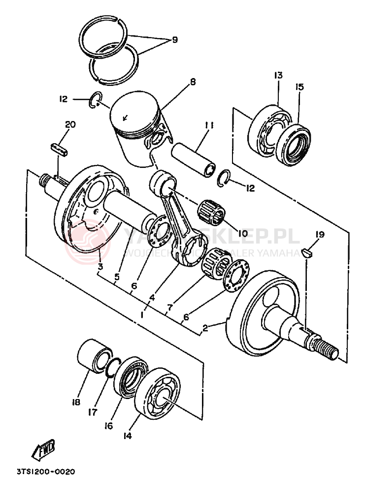 Schemat "Wał korbowy, tłok" do Yamaha DT175 DT175G