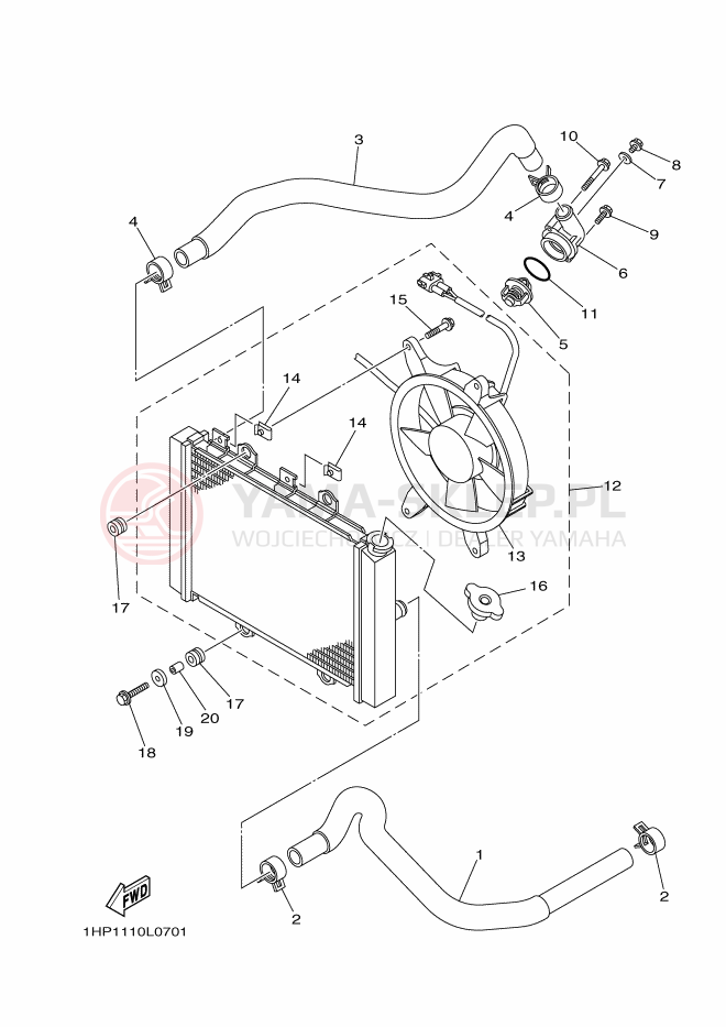 Schemat "Węże chłodnicy" do Yamaha YFM700FWAD