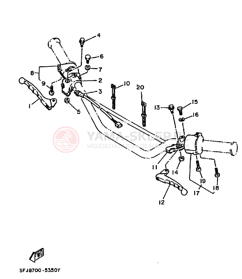 Schemat "Kierownica i osprzęt" do Yamaha DT175 DT175G
