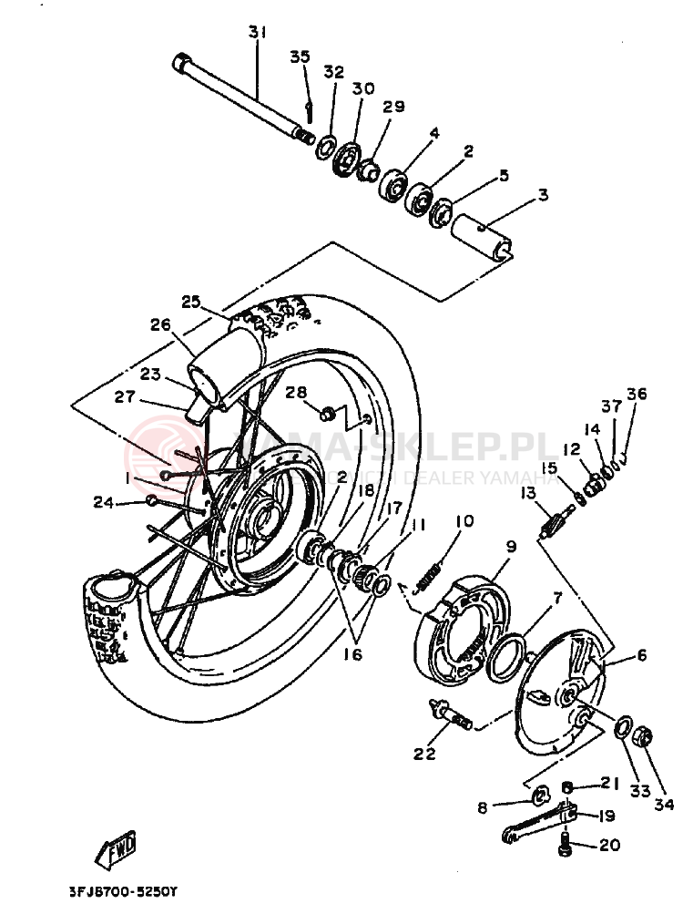 Schemat "Koło przód" do Yamaha DT175 DT175G