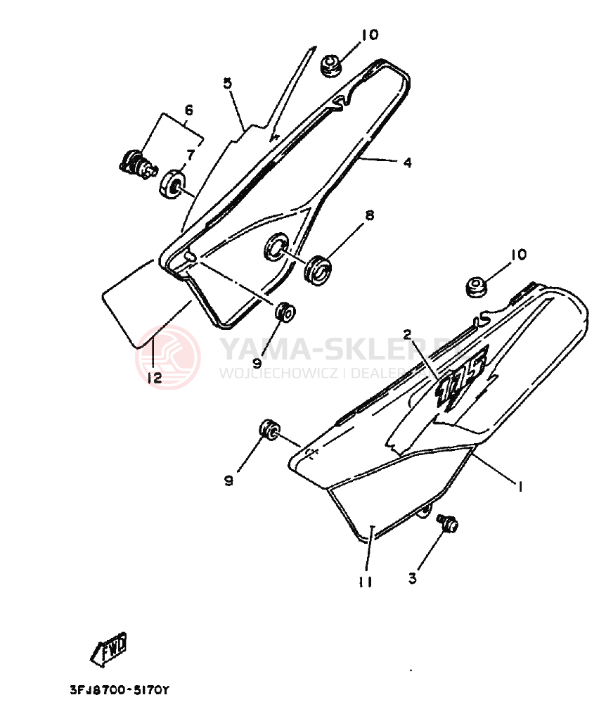 Schemat "Pokrywa boczna" do Yamaha DT175 DT175G