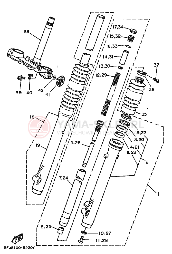 Schemat "Amortyzatory przód" do Yamaha DT175 DT175G