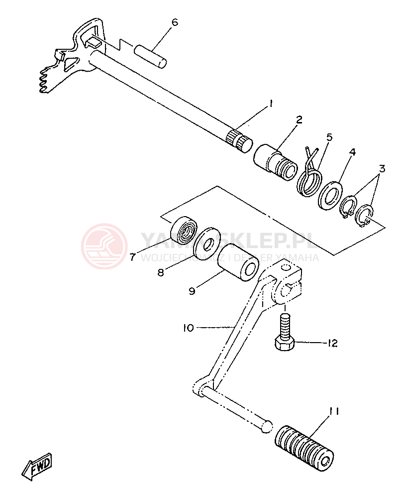 Schemat "Dźwignia zmiany biegów, wałek" do Yamaha SR250SP