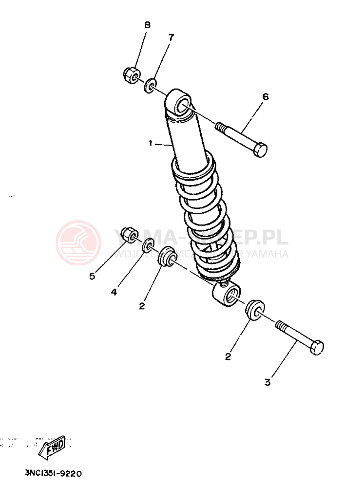 Schemat "zawieszenie tył" do Yamaha DT125R