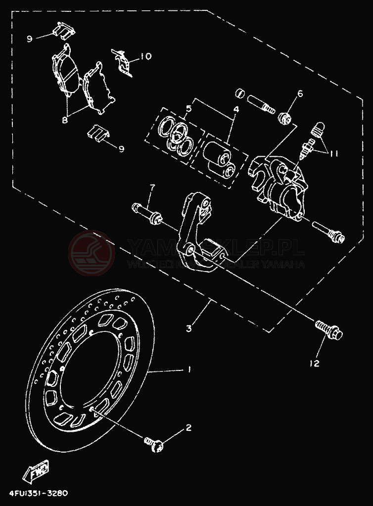 Schemat "Zacisk hamulcowy + tarcza przód" do Yamaha TDR125