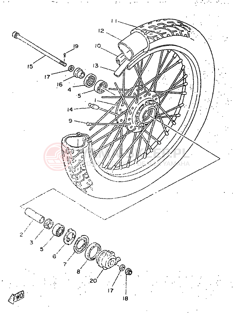 Schemat "Koło przód" do Yamaha SR250