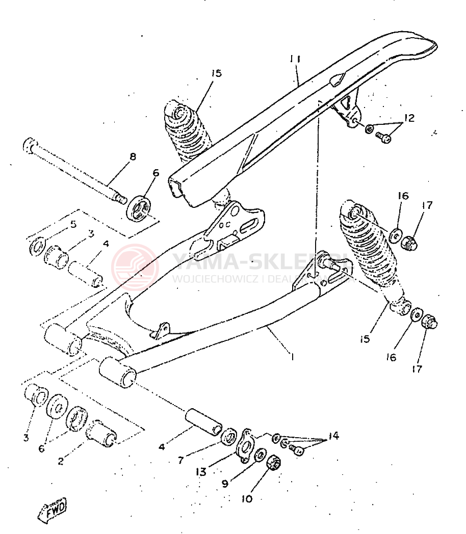 Schemat "wahacz, zawieszenie tył" do Yamaha SR250