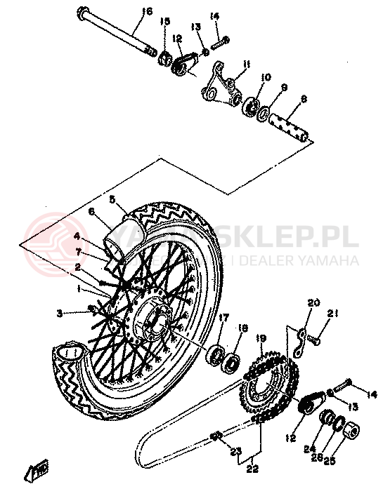 Schemat "Koło tył" do Yamaha TZ350F