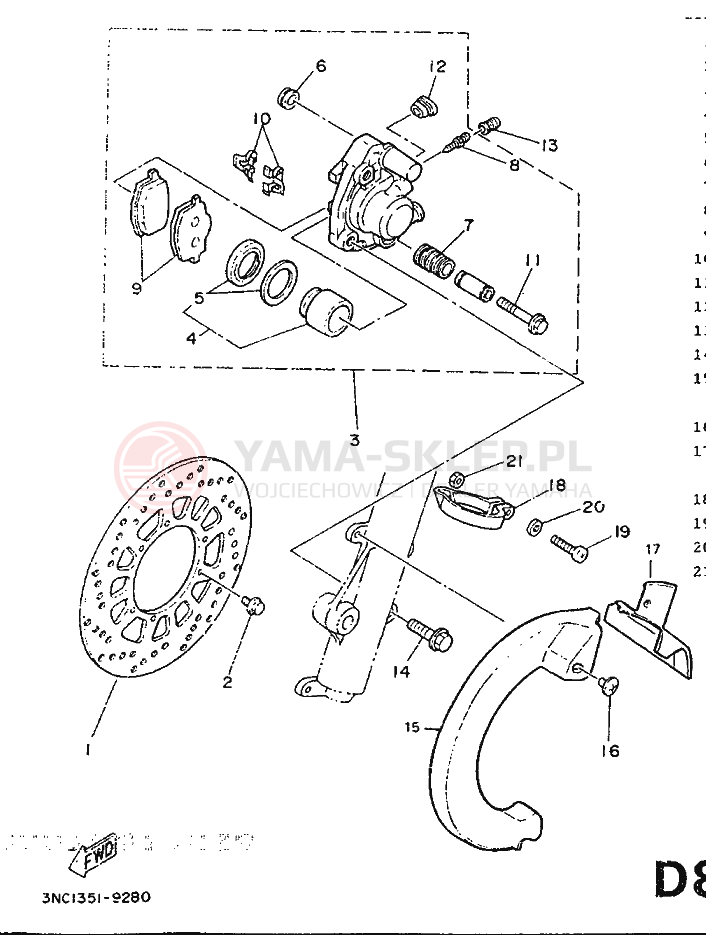 Schemat "Koło przód" do Yamaha DT125R