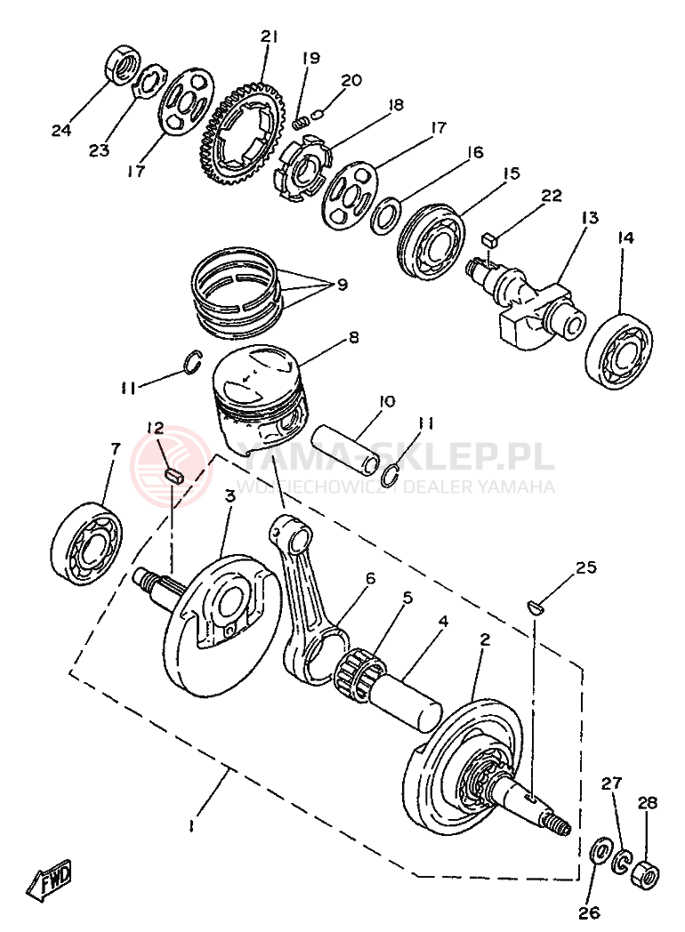 Schemat "Wał korbowy, tłok" do Yamaha SR250SP