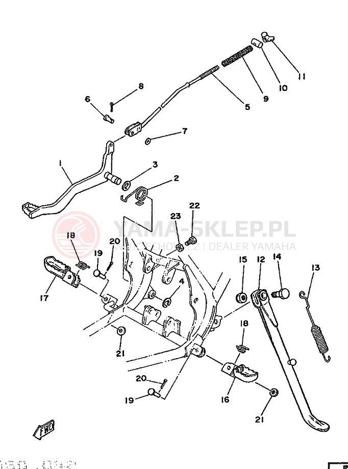 Schemat "Stopka postojowa i podnóżki" do Yamaha DT125-MX