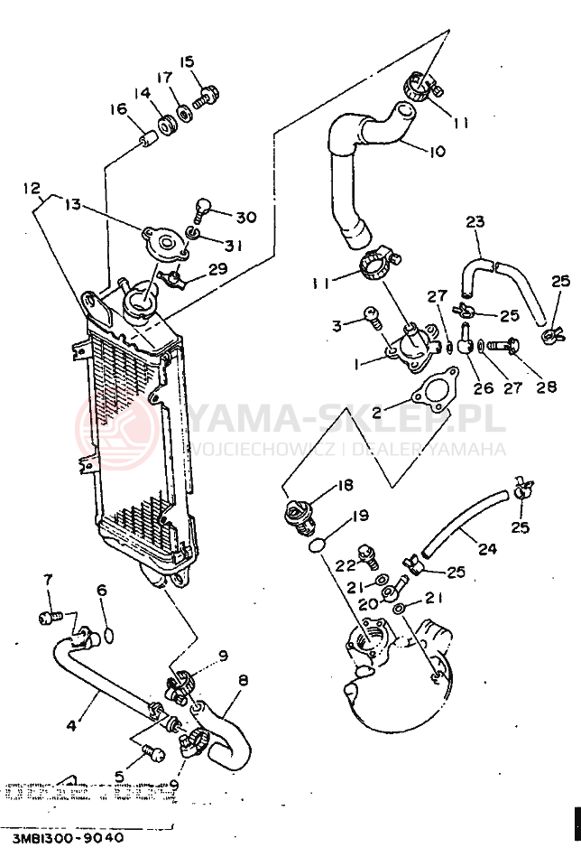 Schemat "Węże chłodnicy" do Yamaha DT125R
