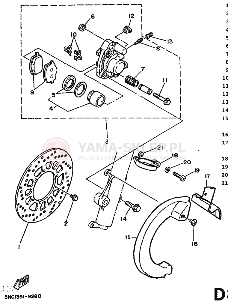 Schemat "Zacisk hamulcowy + tarcza przód" do Yamaha DT125R