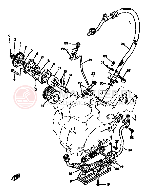 Schemat "POMPA OLEJU I FILTR" do Yamaha XT500