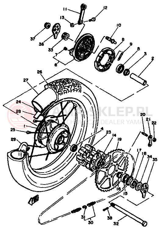 Schemat "Koło tył" do Yamaha XT250