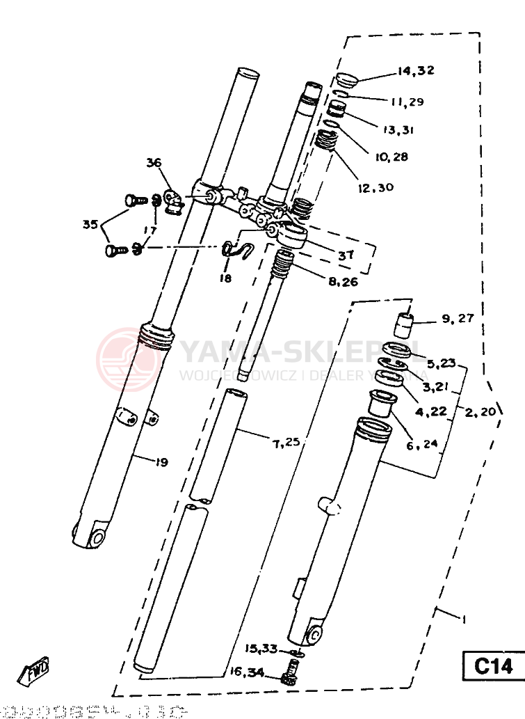Schemat "Amortyzatory przód" do Yamaha SR125