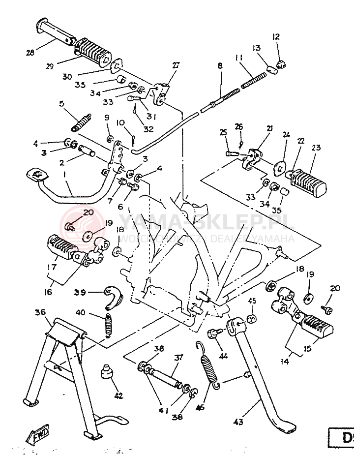 Schemat "Stopka postojowa i podnóżki" do Yamaha SR125