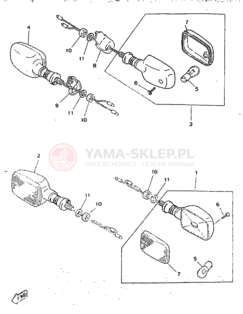 Schemat "kierunkowskazy" do Yamaha SR250