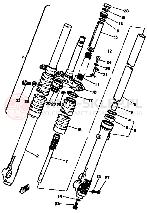 Schemat "Amortyzatory przód" do Yamaha XT250