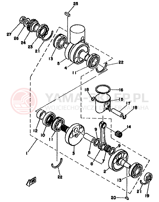 Schemat "Wał korbowy, tłok" do Yamaha TZ350F