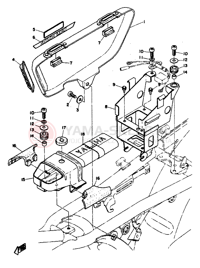 Schemat "Pokrywa boczna" do Yamaha RD350